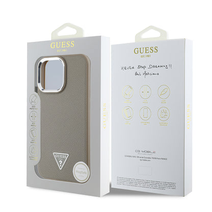 Apple iPhone 15 Pro Max Kılıf Guess Orjinal Lisanslı M-safe Şarj Özellikli Grained Triangle Kapak