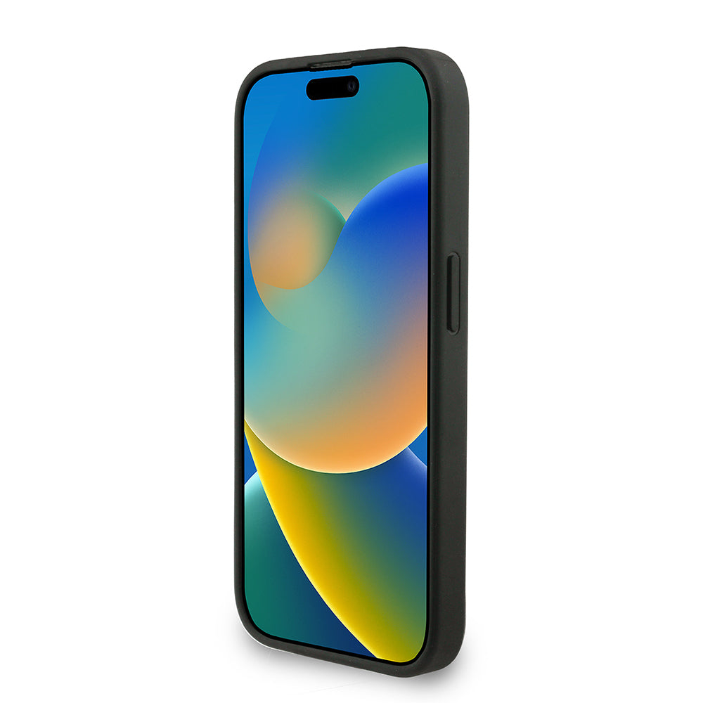 Apple iPhone 15 Pro Max Kılıf Guess Orjinal Lisanslı M-safe Şarj Özellikli PU Deri Bilek Askı İpli Yazı Logolu Kapak