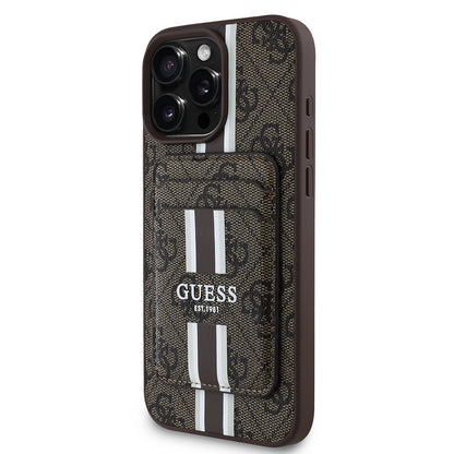 Apple iPhone 15 Pro Max Kılıf Guess Orjinal Lisanslı M-safe Şarj Özellikli 4G Desenli Çizgili Kartlıklı Kapak