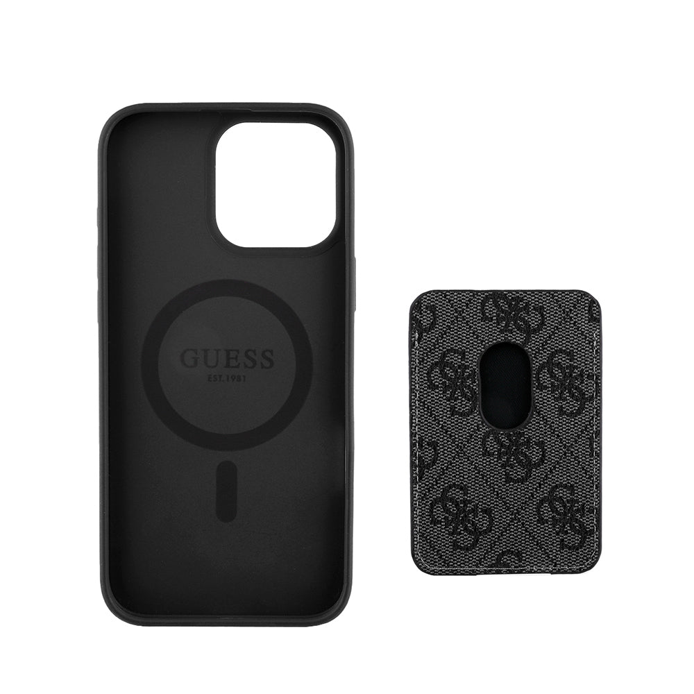 Apple iPhone 15 Pro Max Kılıf Guess Orjinal Lisanslı M-safe Şarj Özellikli 4G Desenli Çizgili Kartlıklı Kapak