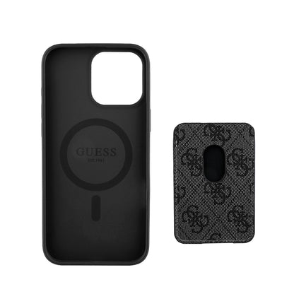 Apple iPhone 15 Pro Max Kılıf Guess Orjinal Lisanslı M-safe Şarj Özellikli 4G Desenli Çizgili Kartlıklı Kapak