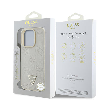 Apple iPhone 15 Pro Max Kılıf Guess Orjinal Lisanslı M-safe Şarj Özellikli Sıcak Baskılı Üçgen Logolu PU Deri Peony Kapak