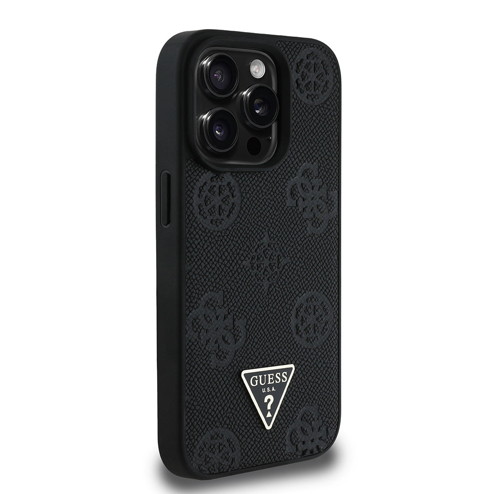 Apple iPhone 15 Pro Max Kılıf Guess Orjinal Lisanslı M-safe Şarj Özellikli Sıcak Baskılı Üçgen Logolu PU Deri Peony Kapak
