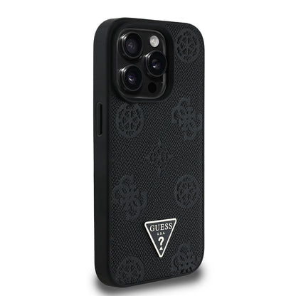 Apple iPhone 15 Pro Max Kılıf Guess Orjinal Lisanslı M-safe Şarj Özellikli Sıcak Baskılı Üçgen Logolu PU Deri Peony Kapak