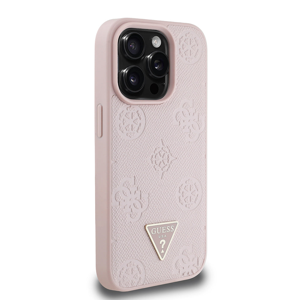 Apple iPhone 15 Pro Max Kılıf Guess Orjinal Lisanslı M-safe Şarj Özellikli Sıcak Baskılı Üçgen Logolu PU Deri Peony Kapak