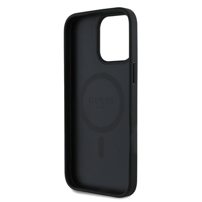 Apple iPhone 15 Pro Max Kılıf Guess Orjinal Lisanslı M-safe Şarj Özellikli Taneli Çiçek Tasarımlı Metal Yazı Logolu Kapak