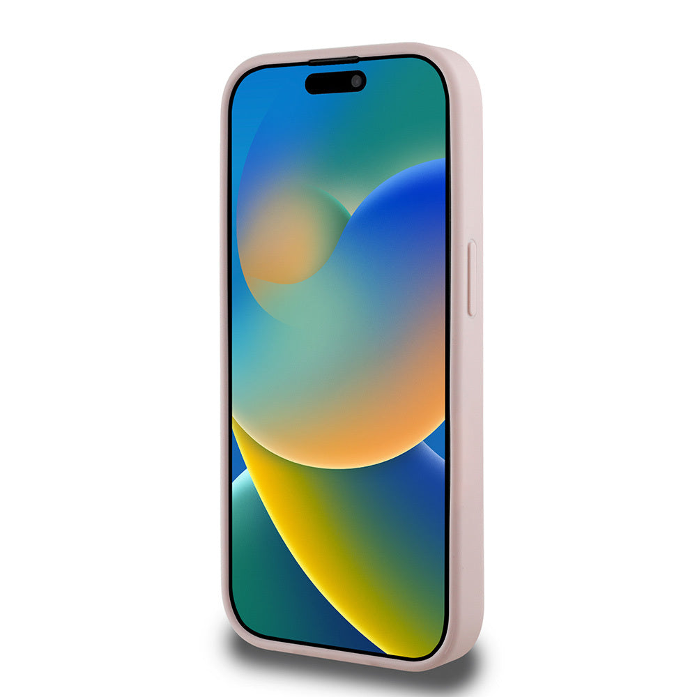 Apple iPhone 15 Pro Max Kılıf Guess Orjinal Lisanslı M-safe Şarj Özellikli Taneli Çiçek Tasarımlı Metal Yazı Logolu Kapak