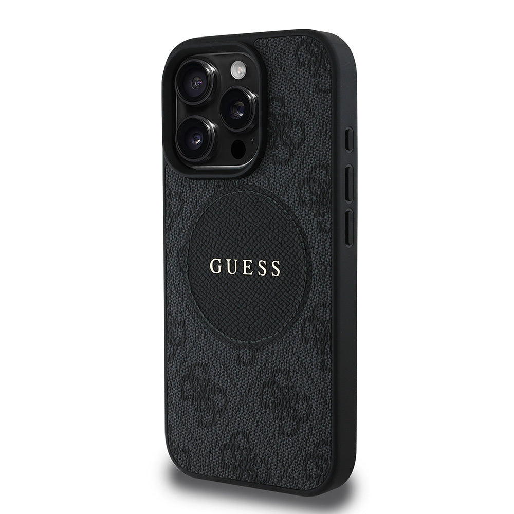 Apple iPhone 15 Pro Max Kılıf Guess Orjinal Lisanslı M-safe Şarj Özellikli Yazı Logolu Circle Classic Kapak