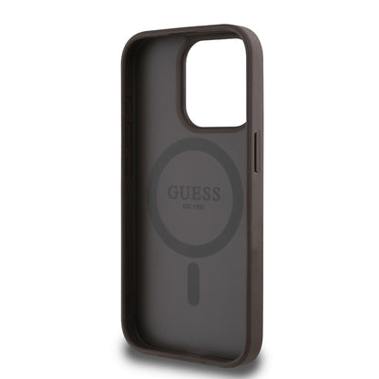 Apple iPhone 15 Pro Max Kılıf Guess Orjinal Lisanslı M-safe Şarj Özellikli Yazı Logolu Circle Classic Kapak