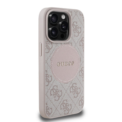 Apple iPhone 15 Pro Max Kılıf Guess Orjinal Lisanslı M-safe Şarj Özellikli Yazı Logolu Circle Classic Kapak