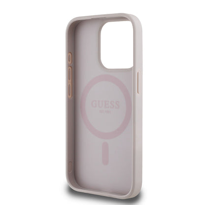 Apple iPhone 15 Pro Max Kılıf Guess Orjinal Lisanslı M-safe Şarj Özellikli Yazı Logolu Circle Classic Kapak
