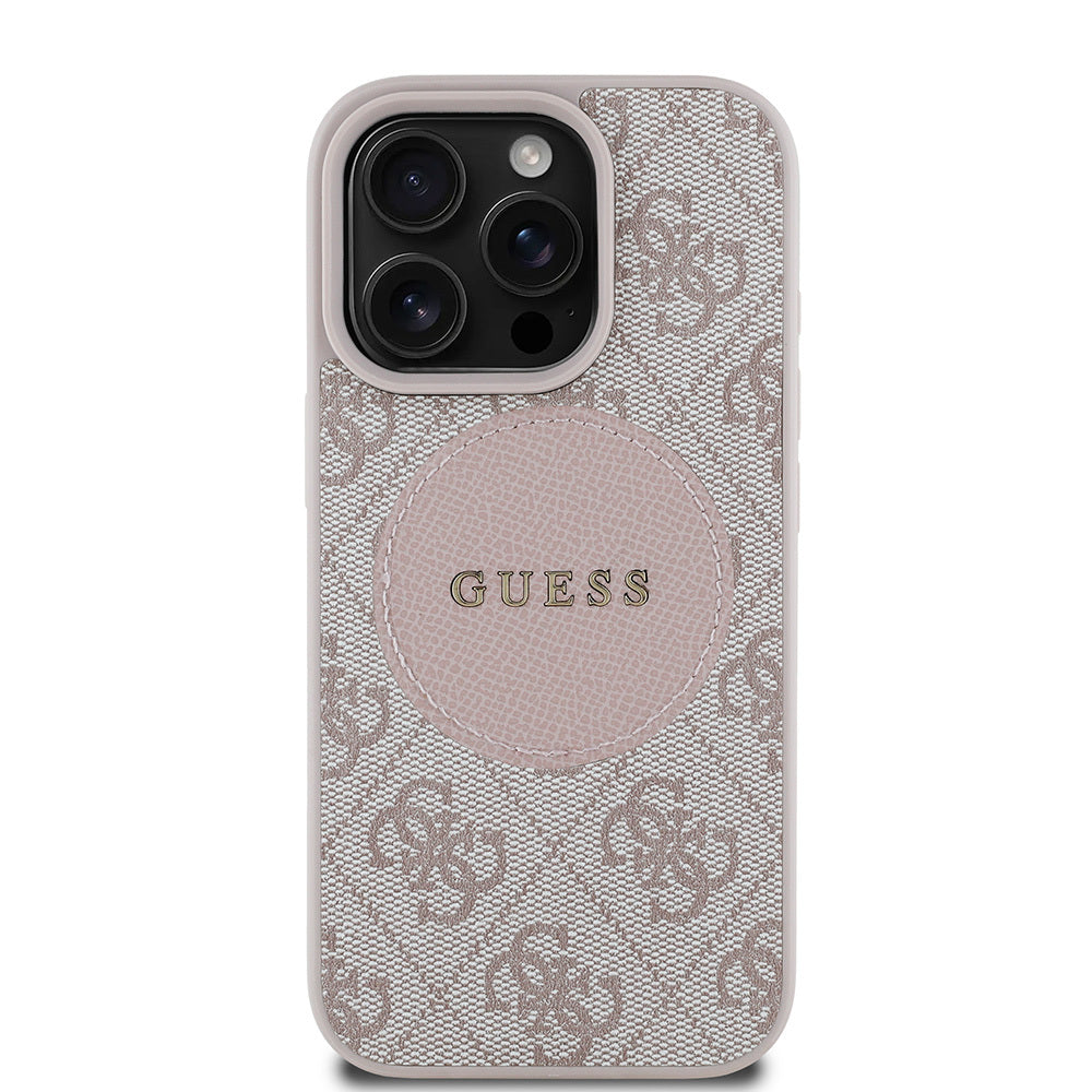 Apple iPhone 15 Pro Max Kılıf Guess Orjinal Lisanslı M-safe Şarj Özellikli Yazı Logolu Circle Classic Kapak