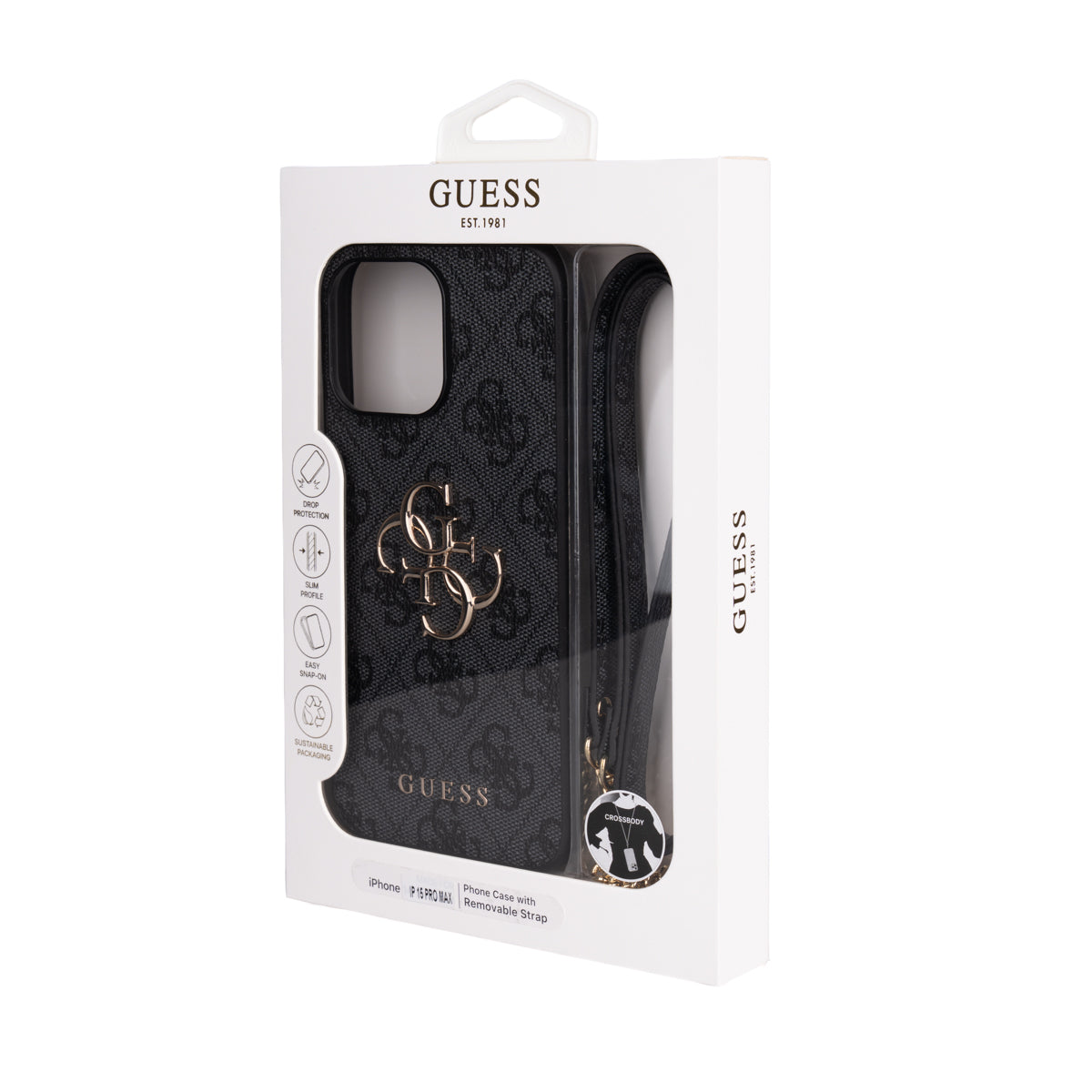 Apple iPhone 15 Pro Max Kılıf Guess Orjinal Lisanslı PU Deri 4G Büyük Metal Logolu Çapraz Vücut Askılı Kapak