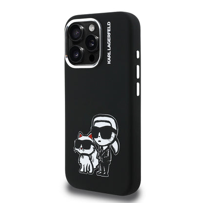 Apple iPhone 15 Pro Max Kılıf Karl Lagerfeld Orjinal Lisanslı Karl & Choupette Sketch Logo Sililkon Kapak