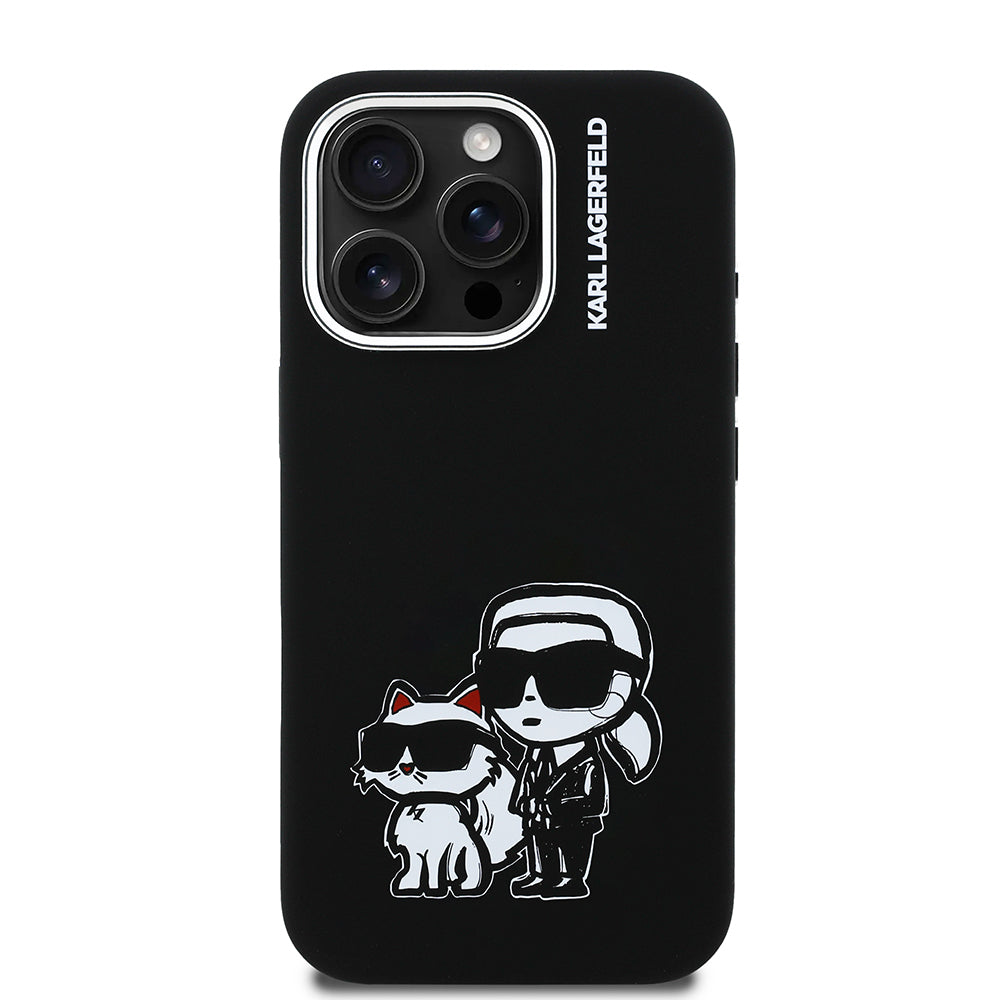 Apple iPhone 15 Pro Max Kılıf Karl Lagerfeld Orjinal Lisanslı Karl & Choupette Sketch Logo Sililkon Kapak