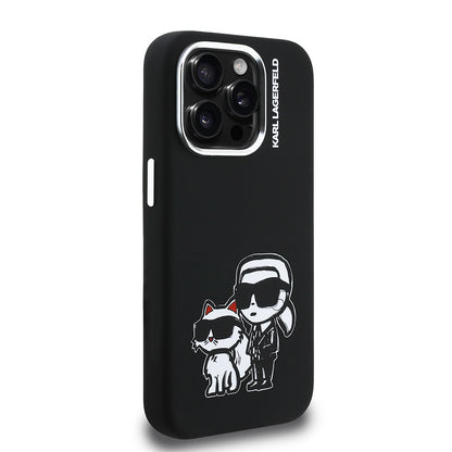 Apple iPhone 15 Pro Max Kılıf Karl Lagerfeld Orjinal Lisanslı Karl & Choupette Sketch Logo Sililkon Kapak