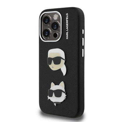 Apple iPhone 15 Pro Max Kılıf Karl Lagerfeld Orjinal Lisanslı K&C Heads Pin Kapak