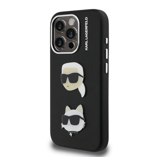 Apple iPhone 15 Pro Max Kılıf Karl Lagerfeld Orjinal Lisanslı K&C Heads Pin Kapak