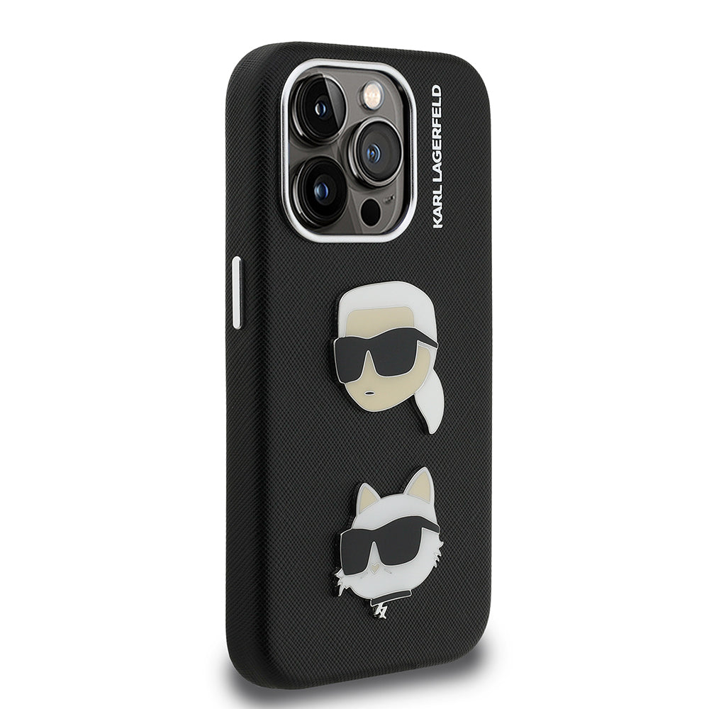 Apple iPhone 15 Pro Max Kılıf Karl Lagerfeld Orjinal Lisanslı K&C Heads Pin Kapak