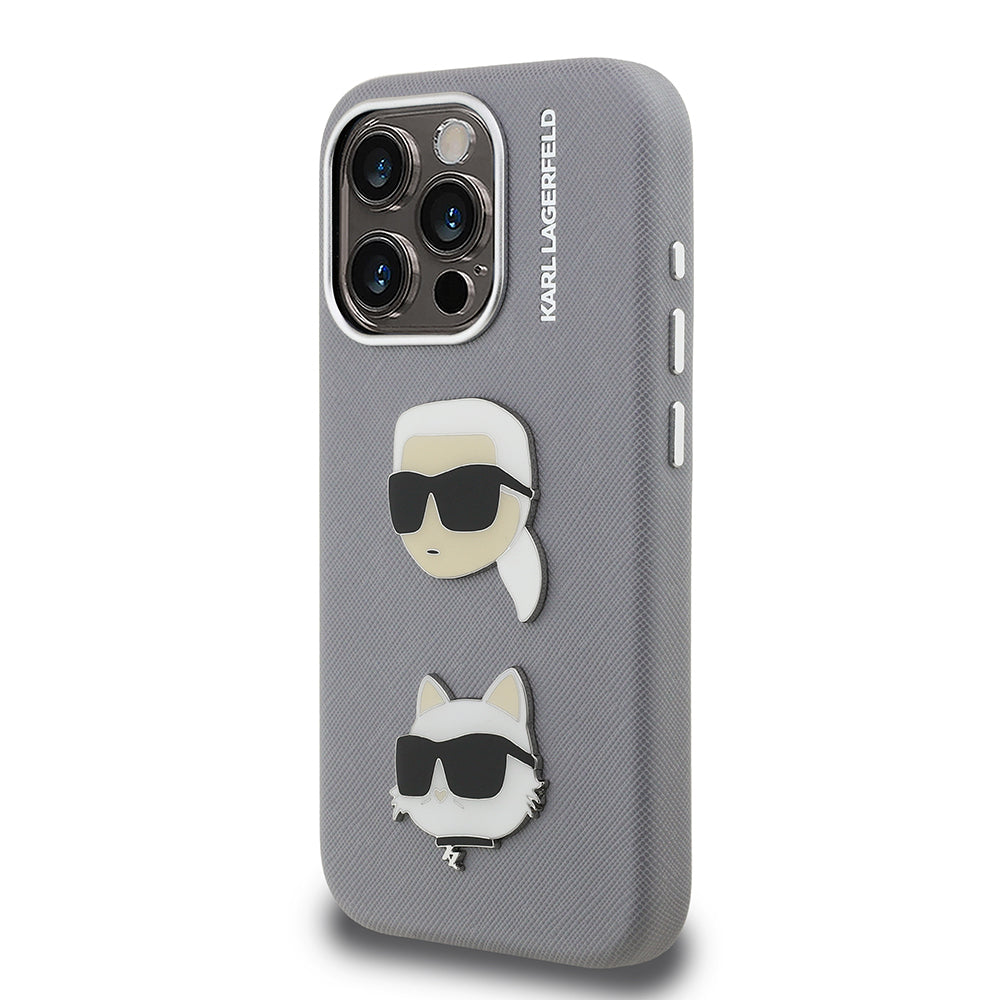 Apple iPhone 15 Pro Max Kılıf Karl Lagerfeld Orjinal Lisanslı K&C Heads Pin Kapak