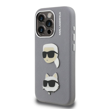 Apple iPhone 15 Pro Max Kılıf Karl Lagerfeld Orjinal Lisanslı K&C Heads Pin Kapak