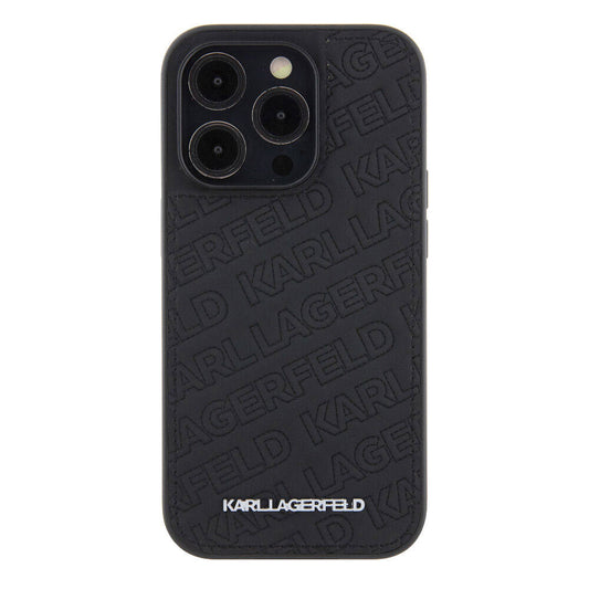 Apple iPhone 15 Pro Max Kılıf Karl Lagerfeld Orjinal Lisanslı Metal Yazı Logolu Dikişli Logo Arka Yüzey Kapitone Kapak