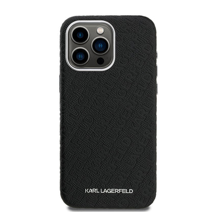Apple iPhone 15 Pro Max Kılıf Karl Lagerfeld Orjinal Lisanslı PU Deri Damgalı Metal Yazı Logolu Kapak