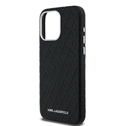 Apple iPhone 15 Pro Max Kılıf Karl Lagerfeld Orjinal Lisanslı PU Deri Damgalı Metal Yazı Logolu Kapak