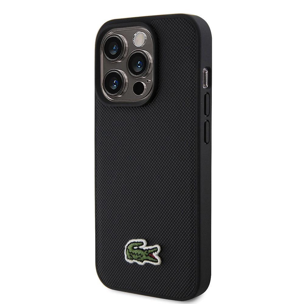 Apple iPhone 15 Pro Max Kılıf Lacoste Orjinal Lisanslı PU Pike Desenli Arka Yüzey İkonik Timsah Dokuma Logolu Kapak + Type-C Kablo 1.5m