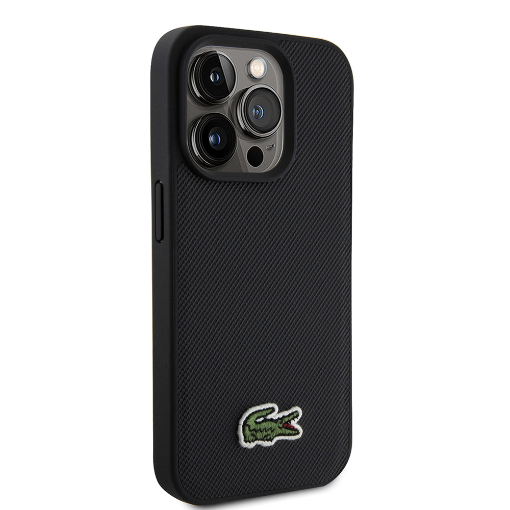 Apple iPhone 15 Pro Max Kılıf Lacoste Orjinal Lisanslı PU Pike Desenli Arka Yüzey İkonik Timsah Dokuma Logolu Kapak + Type-C Kablo 1.5m