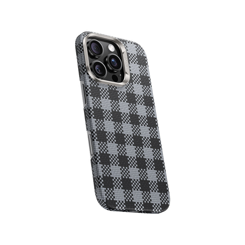 Apple iPhone 15 Pro Max Kılıf M-safe Şarj Özellikli Ekose Tasarımlı Benks ArmorVichy Kevlar Kapak