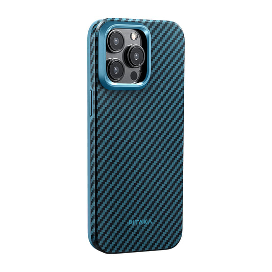 Apple iPhone 15 Pro Max Kılıf M-safe Şarj Özellikli 1500D Aramid Fiber Pitaka Military-Grade Classic Serisi Black-Grey Twill Kapak