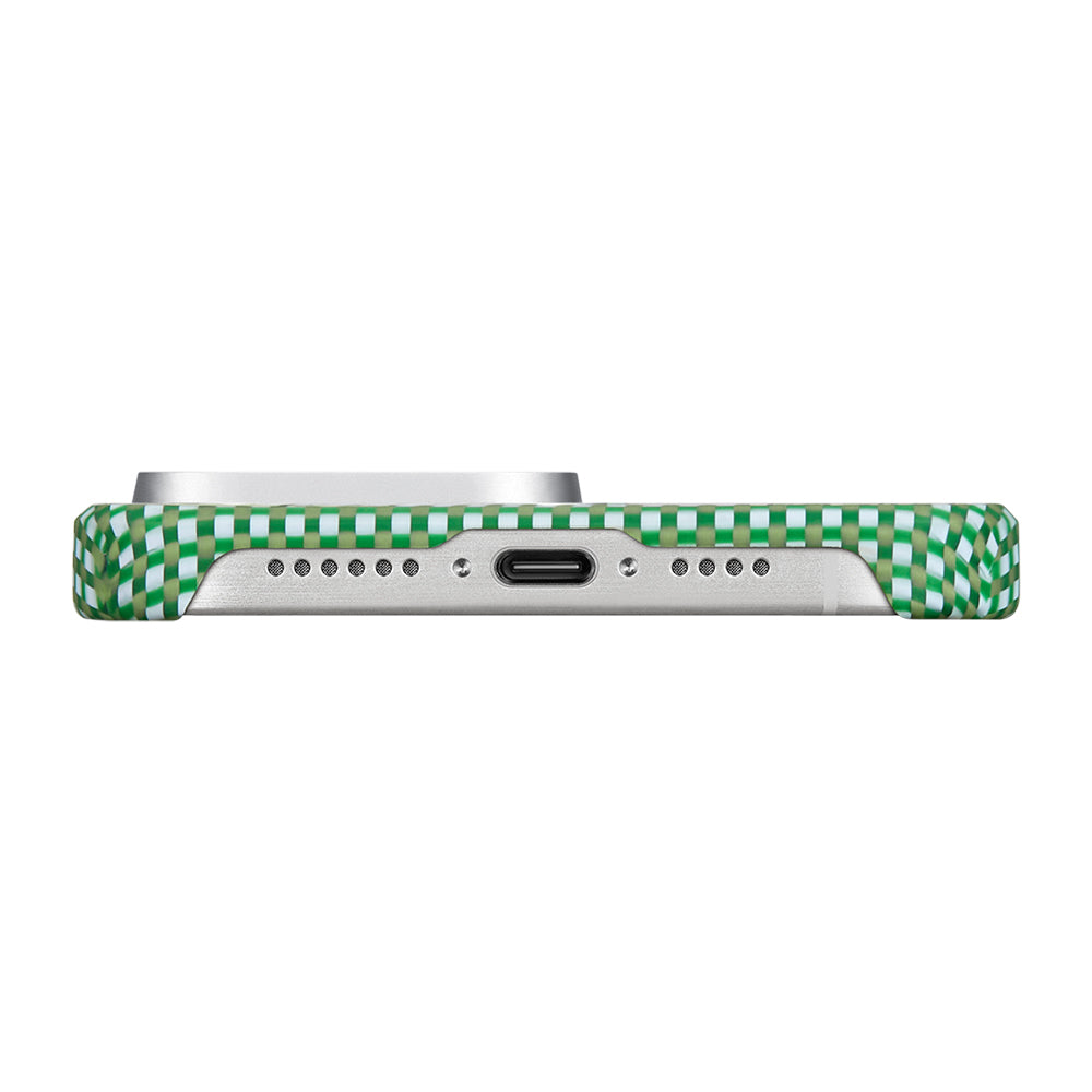 Apple iPhone 15 Pro Max Kılıf M-safe Şarj Özellikli Aramid Fiber Pitaka Ultra-Slim Classic Serisi Forest Green Kapak