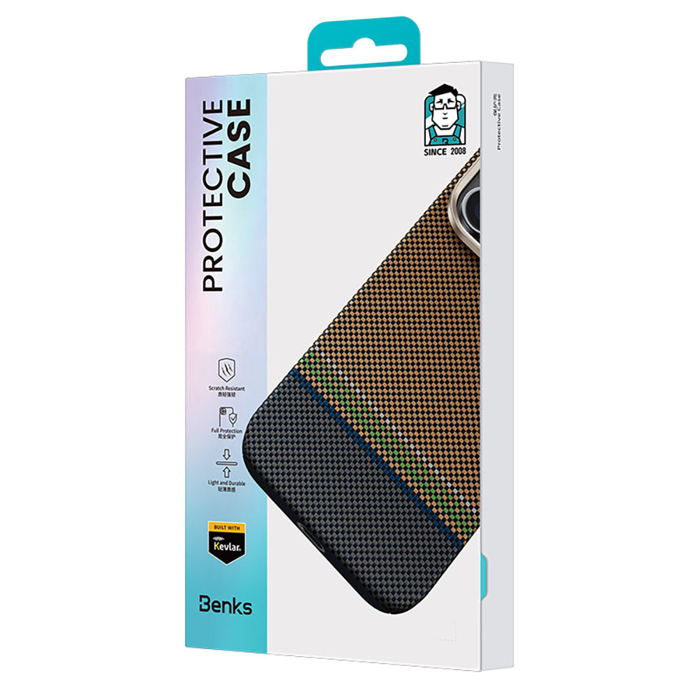 Apple iPhone 15 Pro Max Kılıf M-safe Şarj Özellikli Karbon Fiber Tasarımlı Benks Prestige ArmorAir Kevlar Kapak