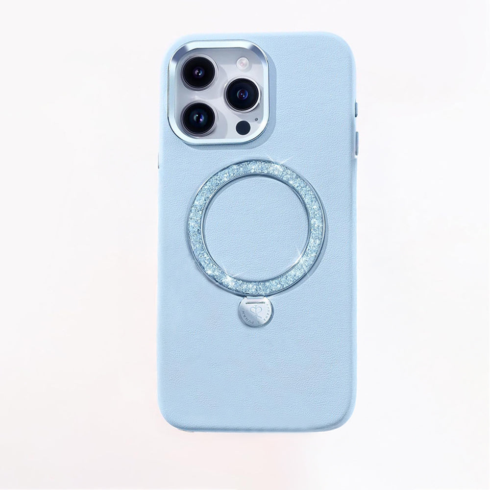 Apple iPhone 15 Pro Max Kılıf M-safe Şarj Özellikli Standlı Suni Deri Tasarımlı Pynana Dancing Circle Serisi Kapak