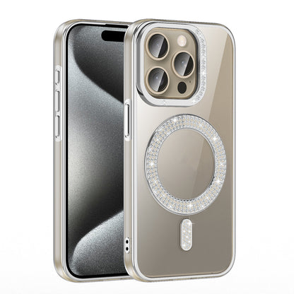 Apple iPhone 15 Pro Max Kılıf Pırlanta Taş Tasarımlı M-safe Şarj Özellikli Zore Karetta Silikon Kapak