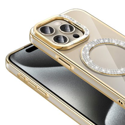 Apple iPhone 15 Pro Max Kılıf Pırlanta Taş Tasarımlı M-safe Şarj Özellikli Zore Karetta Silikon Kapak