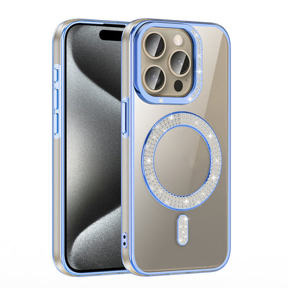 Apple iPhone 15 Pro Max Kılıf Pırlanta Taş Tasarımlı M-safe Şarj Özellikli Zore Karetta Silikon Kapak