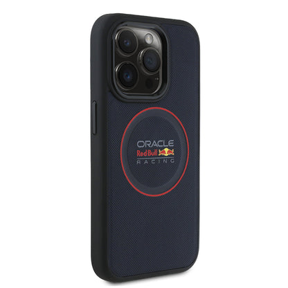 Apple iPhone 15 Pro Max Kılıf Redbull Orjinal Lisanslı M-safe Şarj Özellikli Kırmızı Halka ve Logo Kabartmalı PU Deri Kapak