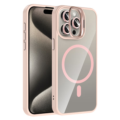 Apple iPhone 15 Pro Max Kılıf Standlı ve Kamera Lens Hediyeli M-Safe Şarj Özellikli Zore Etro Kapak