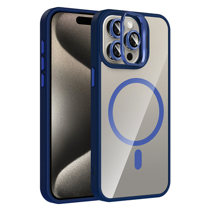 Apple iPhone 15 Pro Max Kılıf Standlı ve Kamera Lens Hediyeli M-Safe Şarj Özellikli Zore Etro Kapak