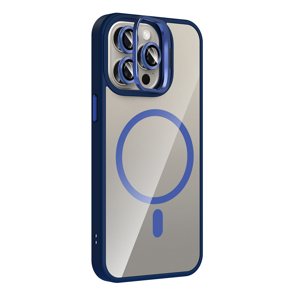 Apple iPhone 15 Pro Max Kılıf Standlı ve Kamera Lens Hediyeli M-Safe Şarj Özellikli Zore Etro Kapak