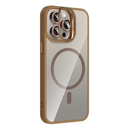 Apple iPhone 15 Pro Max Kılıf Standlı ve Kamera Lens Hediyeli M-Safe Şarj Özellikli Zore Etro Kapak