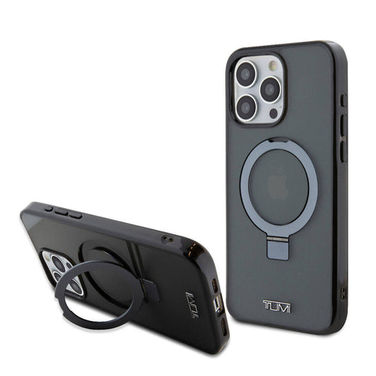 Apple iPhone 15 Pro Max Kılıf TUMI Orjinal Lisanslı M-safe Şarj Özellikli PC TPU Metal Logolu Ring Standlı Kapak