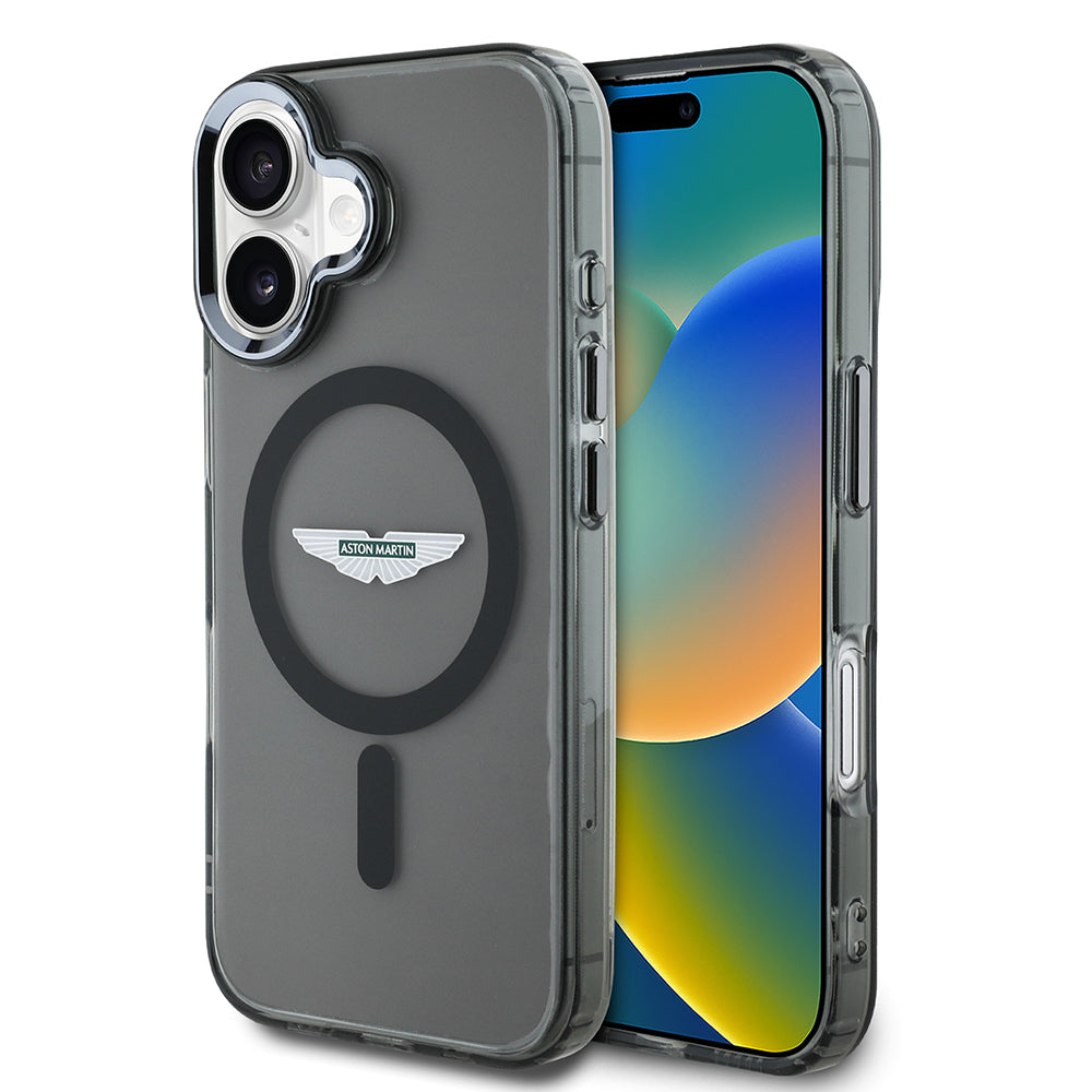 Apple iPhone 16 Kılıf Aston Martin Orjinal Lisanslı M-safe Şarj Özellikli IML Baskı Logolu Buzlu Kapak
