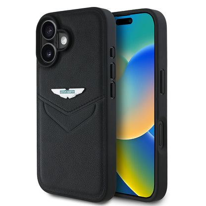 Apple iPhone 16 Kılıf Aston Martin Orjinal Lisanslı Victory Dizayn PU Deri Metal Logolu Kapak