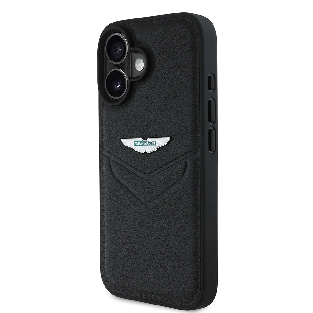 Apple iPhone 16 Kılıf Aston Martin Orjinal Lisanslı Victory Dizayn PU Deri Metal Logolu Kapak