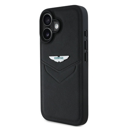 Apple iPhone 16 Kılıf Aston Martin Orjinal Lisanslı Victory Dizayn PU Deri Metal Logolu Kapak