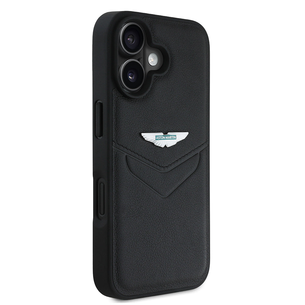 Apple iPhone 16 Kılıf Aston Martin Orjinal Lisanslı Victory Dizayn PU Deri Metal Logolu Kapak