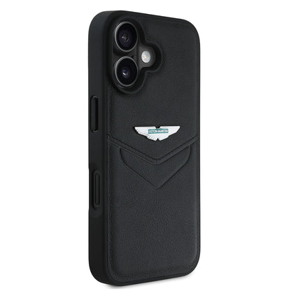 Apple iPhone 16 Kılıf Aston Martin Orjinal Lisanslı Victory Dizayn PU Deri Metal Logolu Kapak